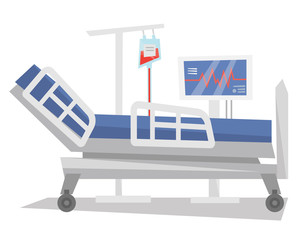 Obraz premium Hospital bed with medical equipment vector illustration