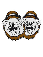 2 friends team men brothers sir mr fly hat gentlemen suit waving baby ball sweet little cute hedgehog