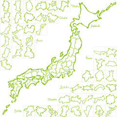 日本地図　都道府県　手書き