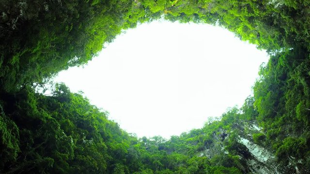 Impressive karst mountain lagoon hidden in jungle. Scenic nature background
