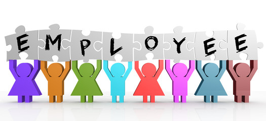 Puppet hold puzzle with employee word on it