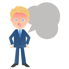 怒るビジネスマン、男性会社員のイラスト素材、三頭身