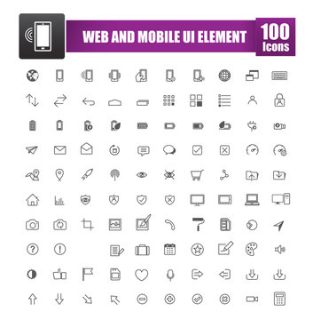 Set of 100 icon for web and mobile smart phone ui element vector