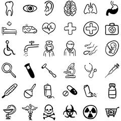 Vector Set of Black Doodle Medical Icons