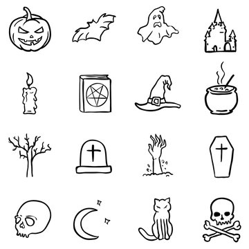 Vector Black Doodle Halloween Icons