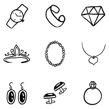Vector Set of Black Doodle Jewelry Icons