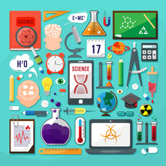 Science icons set. flat design. Vector elements