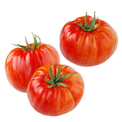 Ripe red tomatoes with orange stripes isolated on white.