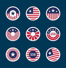 Set of American flag badges (7)