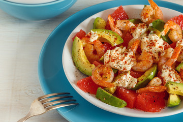 Salad - a mix of avocado, shrimp and grapefruit.
