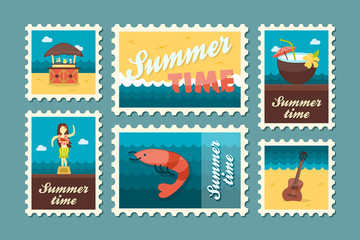 Island beach stamp set. Summer. Vacation