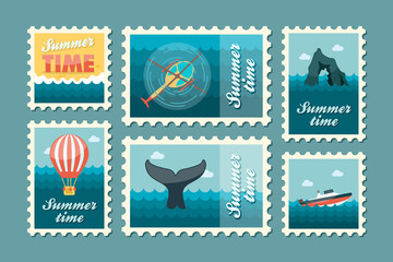 Excursion sea stamp set. Summer. Vacation
