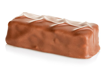 Chocolate bar close-up isolated on a white background.