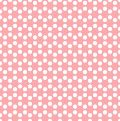 Seamless background of white dots in hexagonal arrangement on pink background. Simple flat vector illustration.