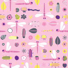 Seamless pattern with different insects