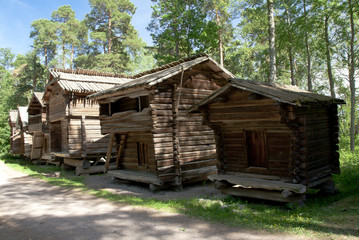Rustic wooden house in the open-air museum Seurasaari island, Helsinki, Finland
