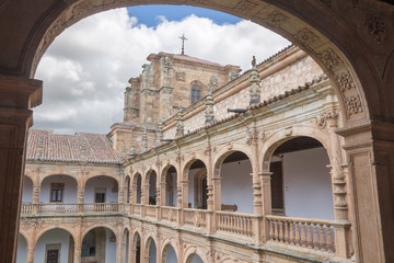 Fototapeta na wymiar SALAMANCA, SPAIN, APRIL - 17, 2016: The renaissance-baroque atrium of Colegio Arzobispo Fonseca.