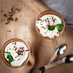 Chocolate dessert in glasses