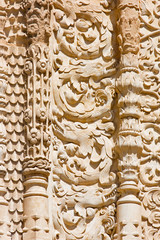 SALAMANCA, SPAIN, APRIL - 17, 2016: The detail of gothic decoration of south portal of the Cathedral - Catedral Vieja