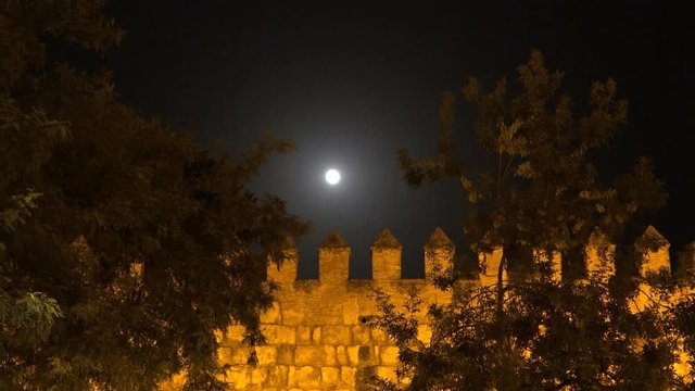 Midnight Moon And Castle Walls