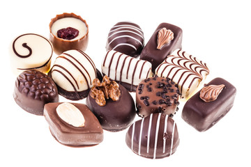 Group of pralines on white