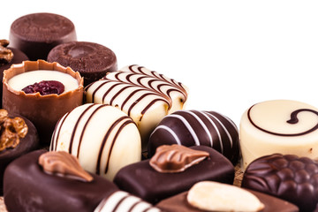 pralines on white background