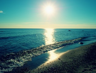Romantic morning at sea,  smooth wavy sea.