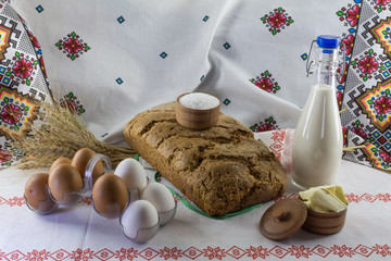 Homemade bread made from wheat, rye, buckwheat and corn flour