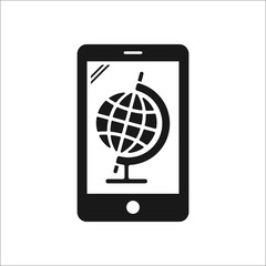 Mobile phone with globe symbol simple icon on background