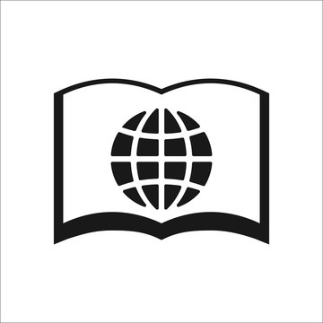 Open book with globe symbol simple icon on background