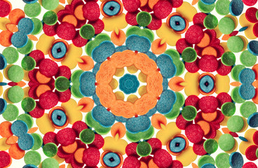 Unique kaleidoscope design from sugar confetti