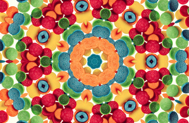 Unique kaleidoscope design from sugar confetti