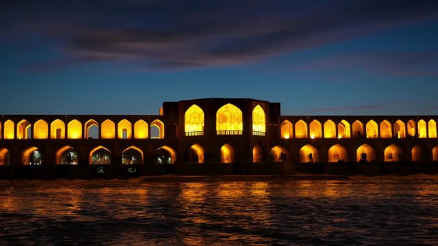 Night view of Khaju Bridge (Pol-e Khaju) in Isfahan, Iran
