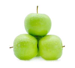 Green apples with water drop isolated on a white
