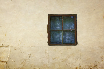 Fototapeta na wymiar Old dirty window on old dirty wall