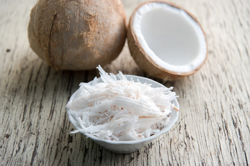 Fototapeta na wymiar Coconut shavings in coconut
