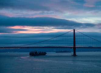 Freighter Under Golden Gate Before Dawn