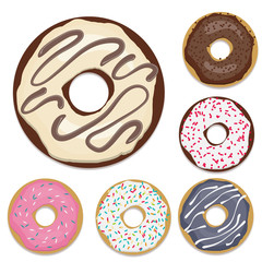 isolated ring shaped set of donuts placed on white background