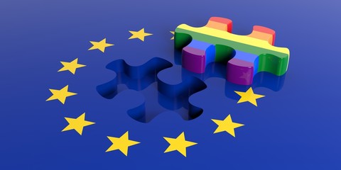 Puzzle piece out of EU flag. 3d illustration
