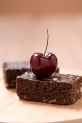 Cake chocolate brownies on wooden background