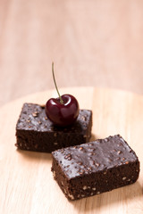 Cake chocolate brownies on wooden background