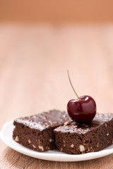 Cake chocolate brownies on wooden background