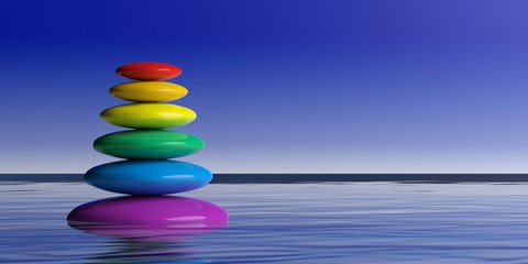 Rainbow zen stones stack. 3d illustration