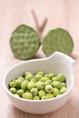 lotus seeds on wood background