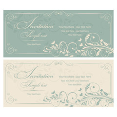 Fototapeta na wymiar Wedding Invitation cards in an vintage-style green and beige.