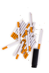 Cigarettes and lighter isolated on white background