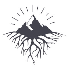 Vector illustration with mountains peaks end roots