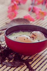 Japanese onsen egg on wooden background