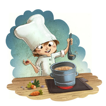 ni&ntilde;o cocinero con olla