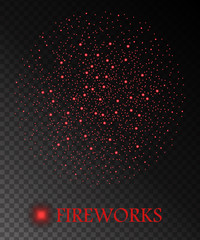 Red fireworks on chess style transparent background. Vector illustration